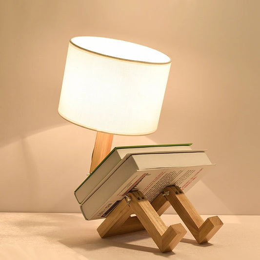 Wooden Robot Shape Creative Table Lamp Indoor Study Fashion
