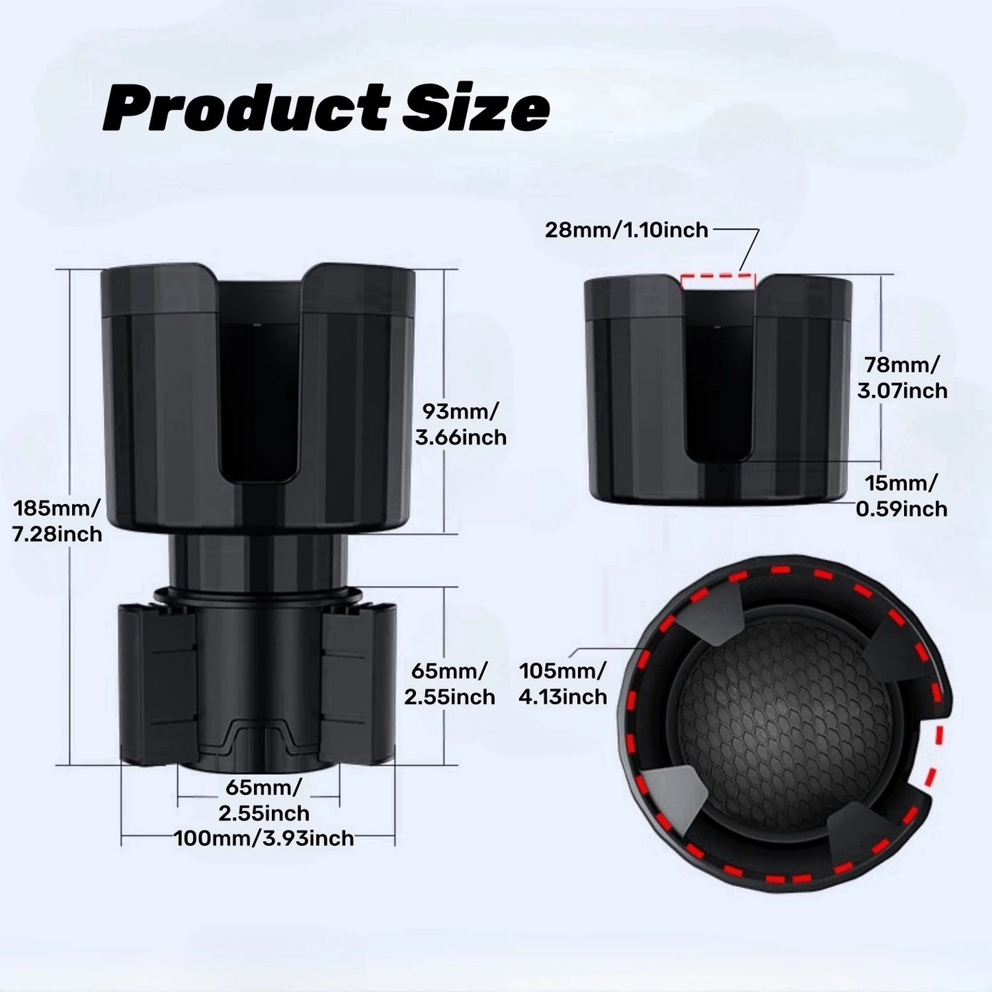 Upgraded Car Cup Holder Expander with Adjustable Base Stable