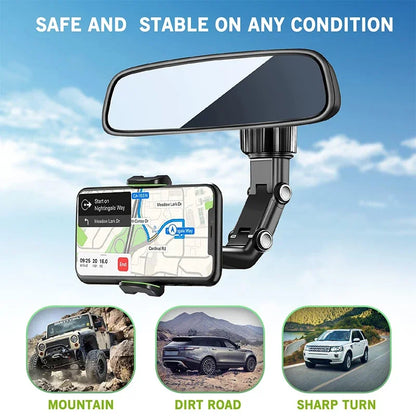 360° Rotatable Extendable Car Phone Holder - Rearview Mirror